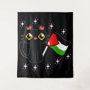 Leuke zwarte kat houdt Palestijnse vlag vast Wandkleed