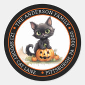 Leuke zwarte kat JackOLantern cirkel retouradres Ronde Sticker (Voorkant)
