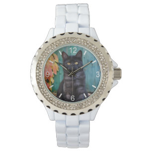 Leuke zwarte kat kitten blauw deurfoto - dial-bord horloge