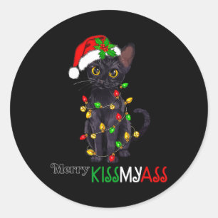 Leuke Zwarte Kat Merry Kissmy Xmas Pyjama Kerstmis Ronde Sticker