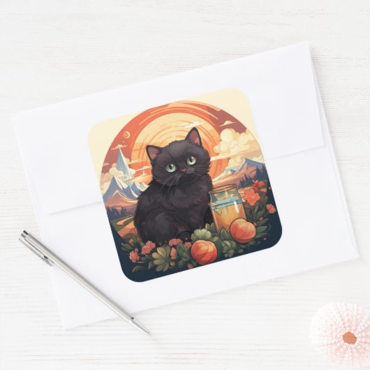 Leuke zwarte kat sticker (Envelop)