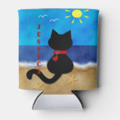 Leuke zwarte kat strand thema Koelbox Blikjeskoeler (Voorkant)