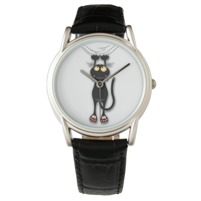 Leuke zwarte kat vallen omlaag horloge (Voorkant)