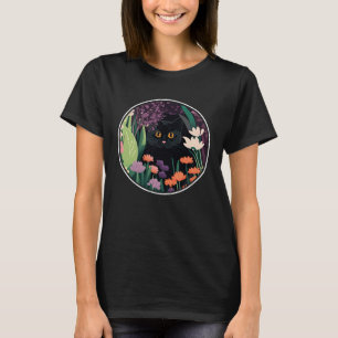 Leuke zwarte kat verbergen in de lente bloemen est t-shirt