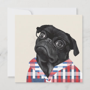 Leuke zwarte pug dog met bril en check Shirt
