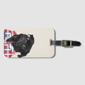 Leuke zwarte pug dog met bril en check Shirt Bagagelabel (Voorkant (horizontaal))
