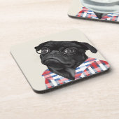 Leuke zwarte pug dog met bril en check Shirt Bier Onderzetter (Linkerzijde)