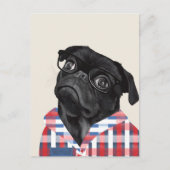 Leuke zwarte pug dog met bril en check Shirt Briefkaart (Voorkant)