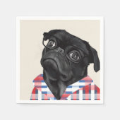 Leuke zwarte pug dog met bril en check Shirt Servet (Voorkant)