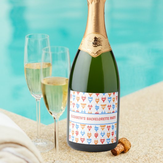 Leuke Zwempak Pool Feest Persoonlijke Bachelorette Sparkling Wijnetiket