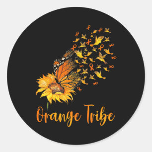 Leukemie Bewustheid Zonnebloem Boterfly Oranje rib Ronde Sticker