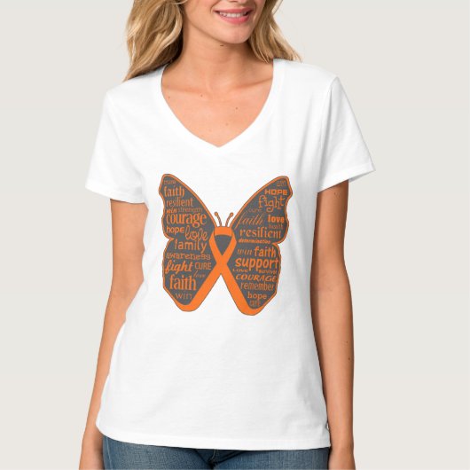 Leukemie Butterfly Collage of Words T-shirt (Voorkant)