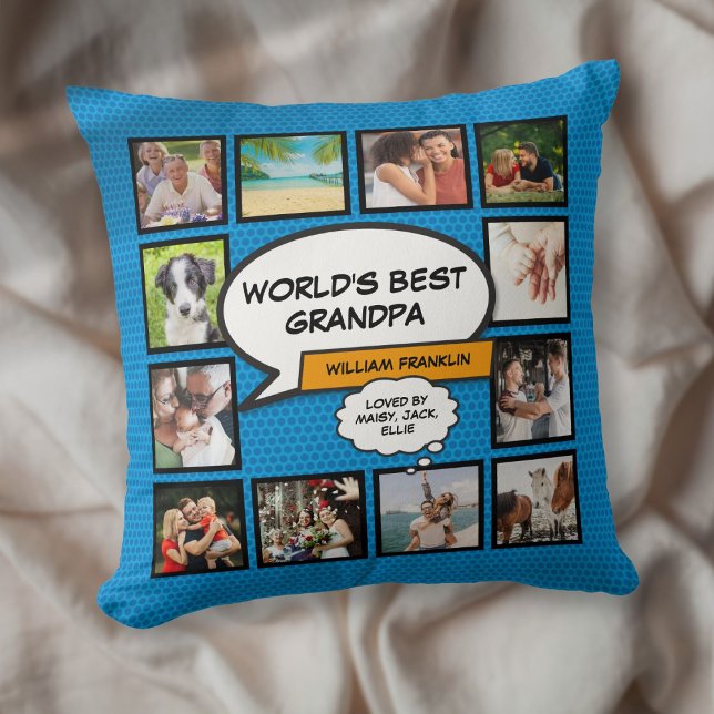Leukste opa van de wereld-foto blauw kussen (Fun World's Best Grandpa Grandad Photo Blue Throw Pillow)