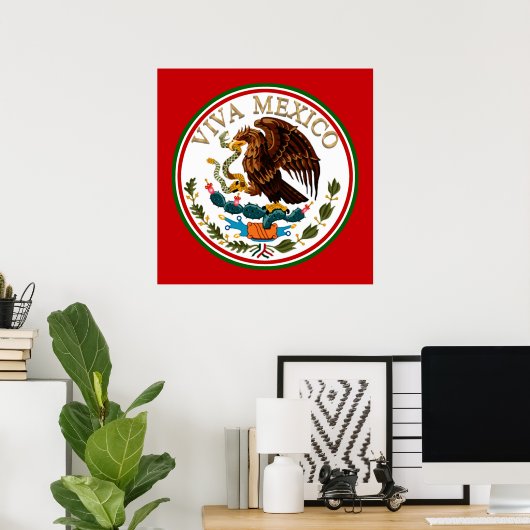 Leve Mexico Mexicaanse Vlag Icon met Gouden Tekst Poster (Thuiskantoor)