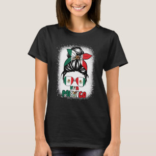 Leve Mexico Rommelige Bun Mexicaanse Vlag Trots Me T-shirt