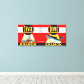 Levee Brand Salmon Label- Seattle, WA Canvas Afdruk (Insitu (Houten vloer))