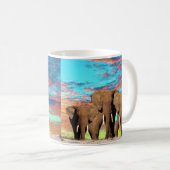 Levée de soleil de l'éléphant Opal, Mug de café (Devant droit)