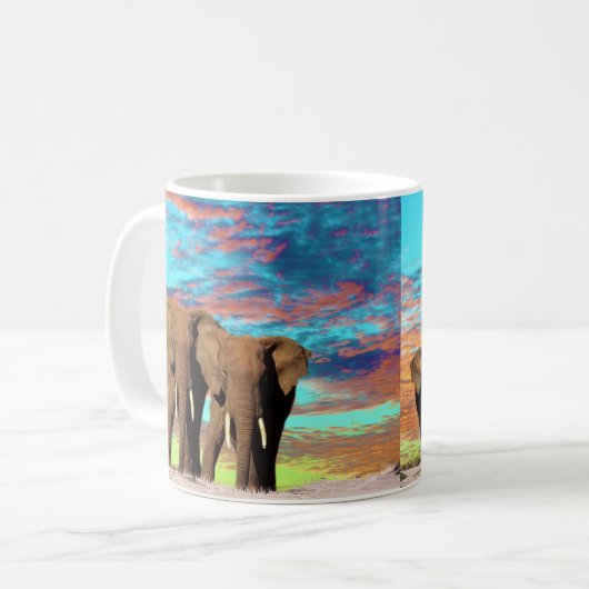 Levée de soleil de l'éléphant Opal, Mug de café (Devant gauche)