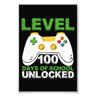 Level 100 Dagen Van School Ontgrendeld Gamer Video Foto Afdruk