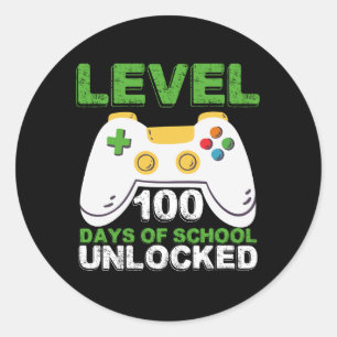 Level 100 Dagen Van School Ontgrendeld Gamer Video Ronde Sticker