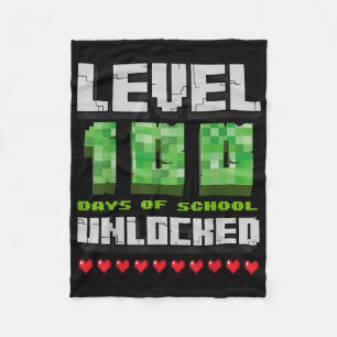Level 100 Days of School ontgrendeld gaming Pixel  Fleece Deken