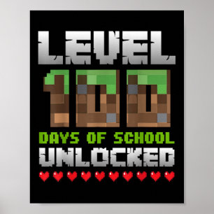 Level 100 Days of School ontgrendeld gaming Pixel  Poster