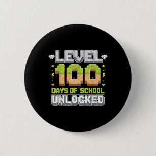Level 100 Days of School ontgrendeld gaming Pixel  Ronde Button 5,7 Cm