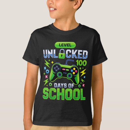 Level 100 Days Of School Unlocked Funny Video Game T-shirt (Voorkant)