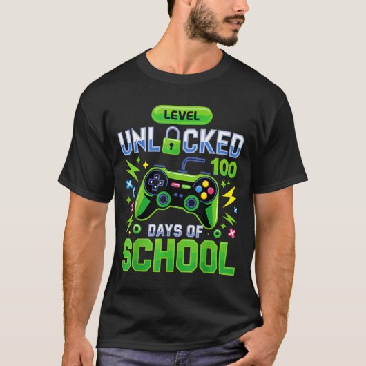 Level 100 Days Of School Unlocked Funny Video Game T-shirt (Voorkant)
