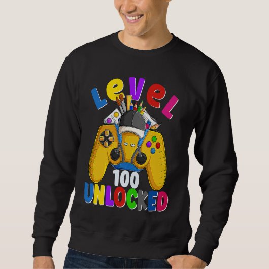 Level 100 Days Of School Unlocked Gamer Video Game Trui (Voorkant)