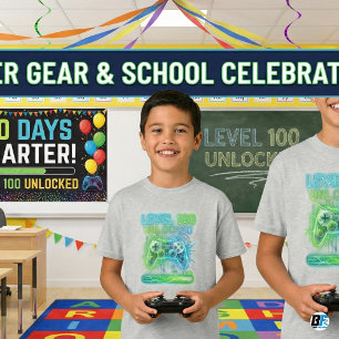 Level 100 Ontgrendeld Gamer 100ste Dag Van Schoo T-shirt