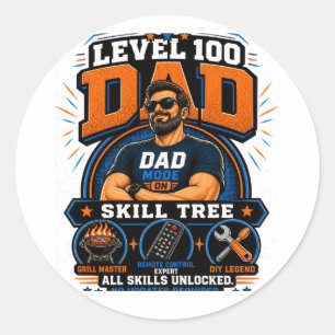 Level 100 Papa-shirt – Papa-modus Aan Vaardigheden Ronde Sticker