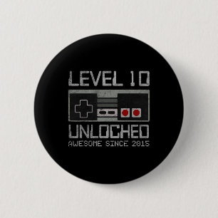 Level 10 ontgrendeld 10e verjaardag 10 jaar oude v ronde button 5,7 cm