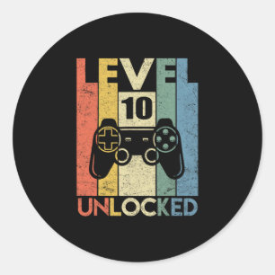 Level 10 Ontgrendeld Grappige Videospeler 10e Verj Ronde Sticker