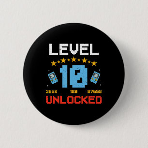 Level 10 Ontgrendeld Kinderen 10e Verjaardag Vinta Ronde Button 5,7 Cm