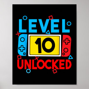 Level 10 Ontgrendelde Gamer 10e Verjaardag Videosp Poster