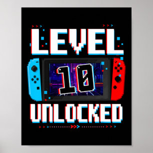 Level 10 Ontgrendelde Gamer Jongens 10e Verjaardag Poster
