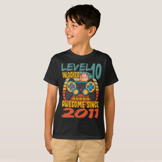 Level 10 ontgrendelde videogamer 10 jaar oud t-shirt (Voorkant volledig)