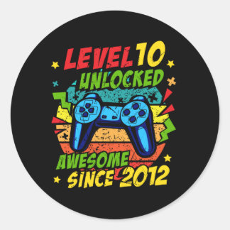 Level 10 Unlocked Awesome 2012 Game 10th Birthday Ronde Sticker