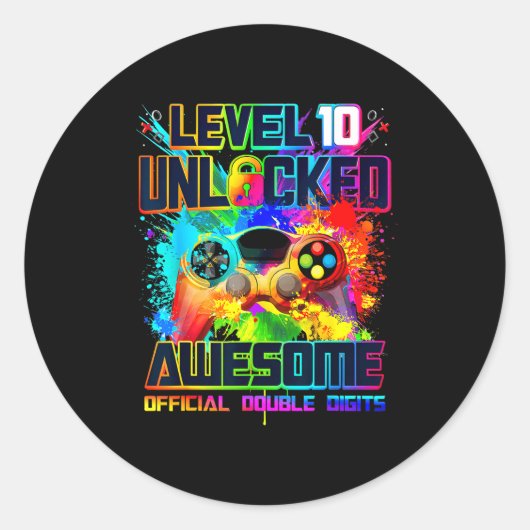 Level 10 Unlocked Awesome Gaming Birthday Boy 10th Ronde Sticker (Voorkant)