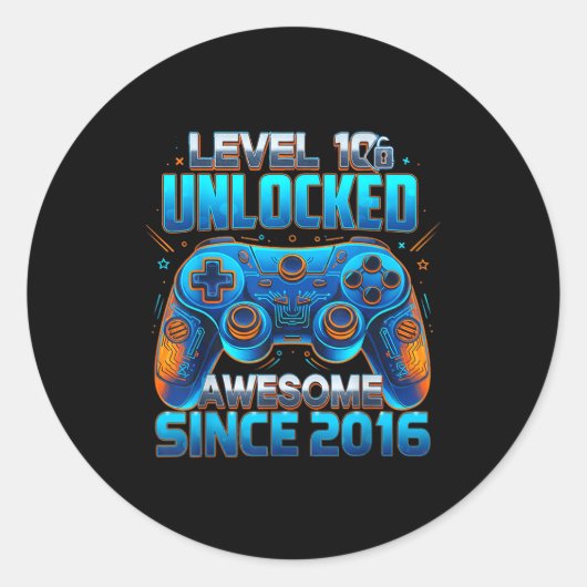 Level 10 Unlocked Awesome Since 2016 10th Birthday Ronde Sticker (Voorkant)