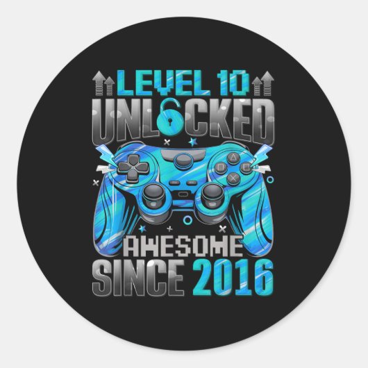 Level 10 Unlocked Awesome Since 2016 10th Birthday Ronde Sticker (Voorkant)