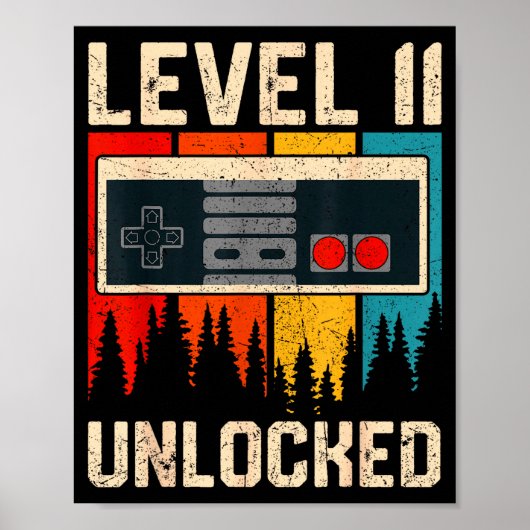 Level 11 Ontgrendeld Videospelcontroller Verjaarda Poster (Voorkant)