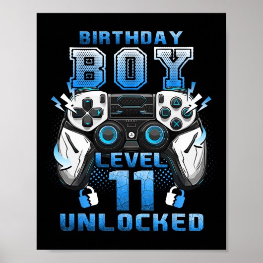 Level 11 Unlocked Video Gamer 11th Birthday Boys Poster (Voorkant)