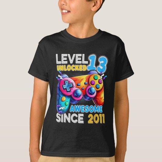 Level 13 ontgrendeld videospel 13e verjaardag t-shirt (Voorkant)