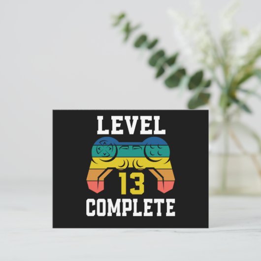 Level 13 Voltooid, Retro videogame speler 13e verj Briefkaart (Staand voorkant)