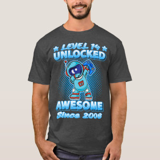 Level 14 Unlocked Born 2008 Dabbing Astronaut 14th T-shirt