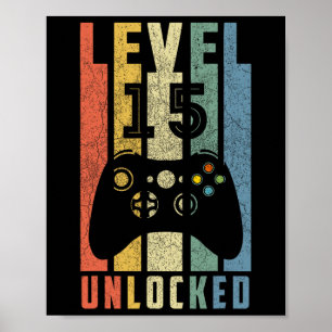Level 15 Ontgrendeld 15e Videospelletjes Verjaarda Poster