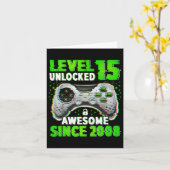 Level 15 Ontgrendeld Computerspel 15 Jaar Oude Jon Kaart (Gele Bloem)