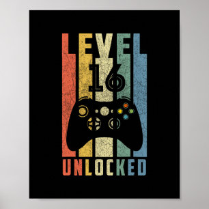 Level 16 Ontgrendeld 16e Videospeler Verjaardagsjo Poster